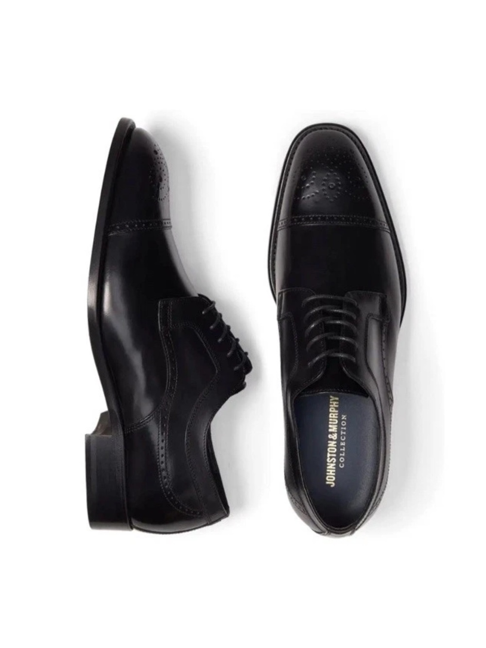 Worth Black Leather Oxford with Cap-Toe Detailing